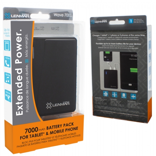 Lenmar 7000mAh Portable Power Pack with 2 USB Ports for Mobile Phones